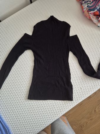Pullover mit gerippten Schultern schwarz 38 Gross