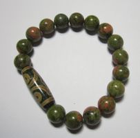 NEU Edelsteinarmband; echter Unakit (10mm) + tibet.Dzi Stein
