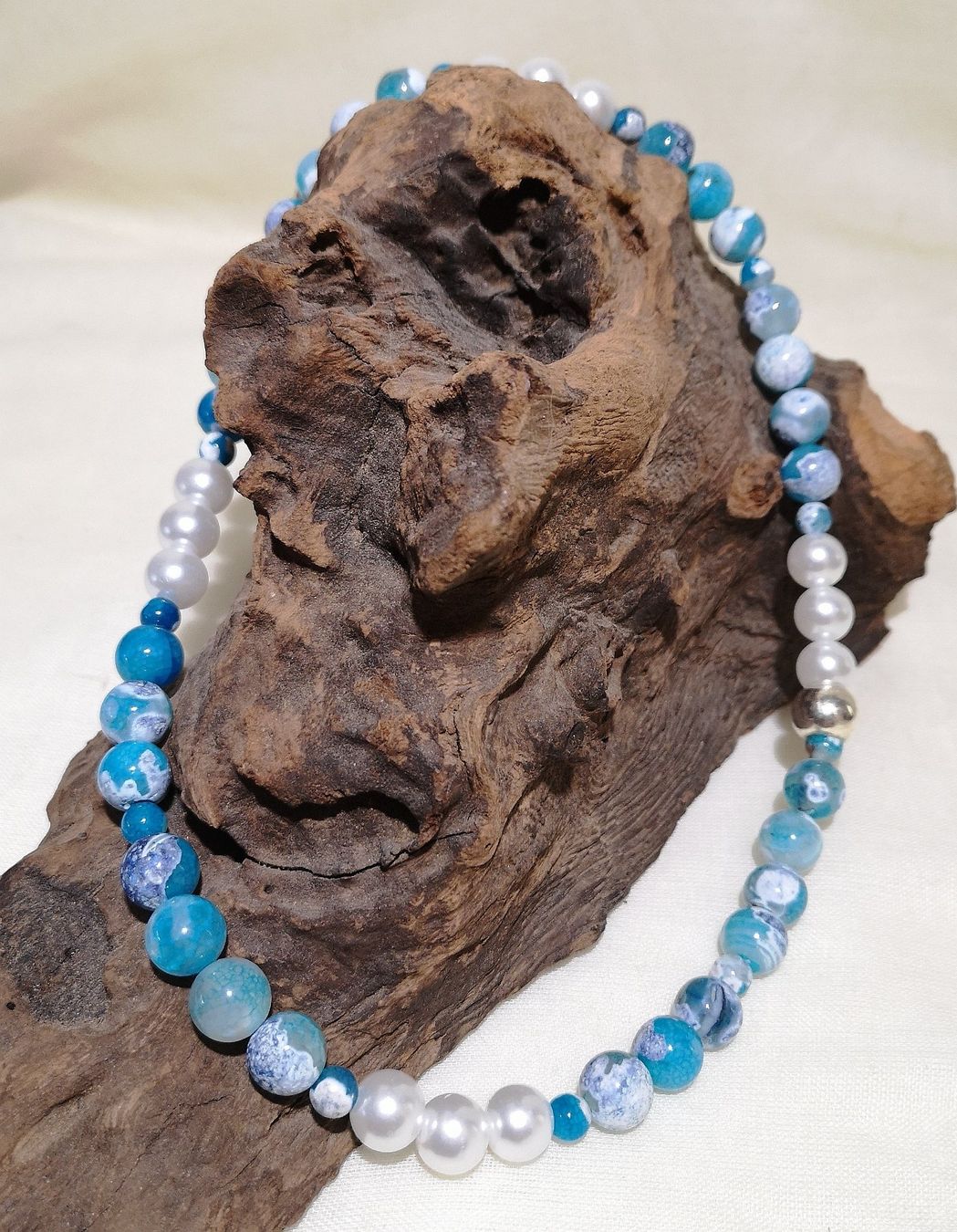 Catenine: Blau Feuer Achat-Perlen-K. - Spendenaktion – Nuovo (secondo la descrizione) da Unterkulm venduto da Nachtigall 6