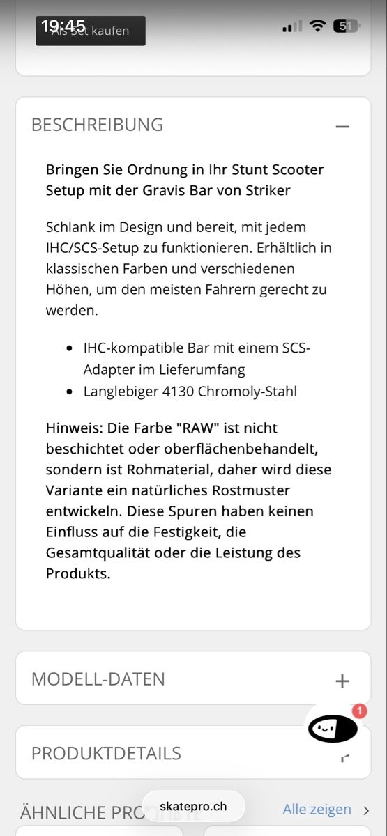Kickboard: Scooter Bar Gravis Stunt 650mm – Nuovo e nell'imballaggio originale da Dietlikon venduto da die_perle 2
