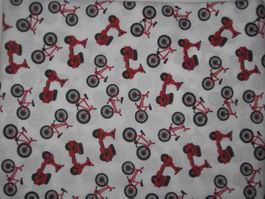 Baumwollstoff weiss mit schwarz/roten Velo/Roller