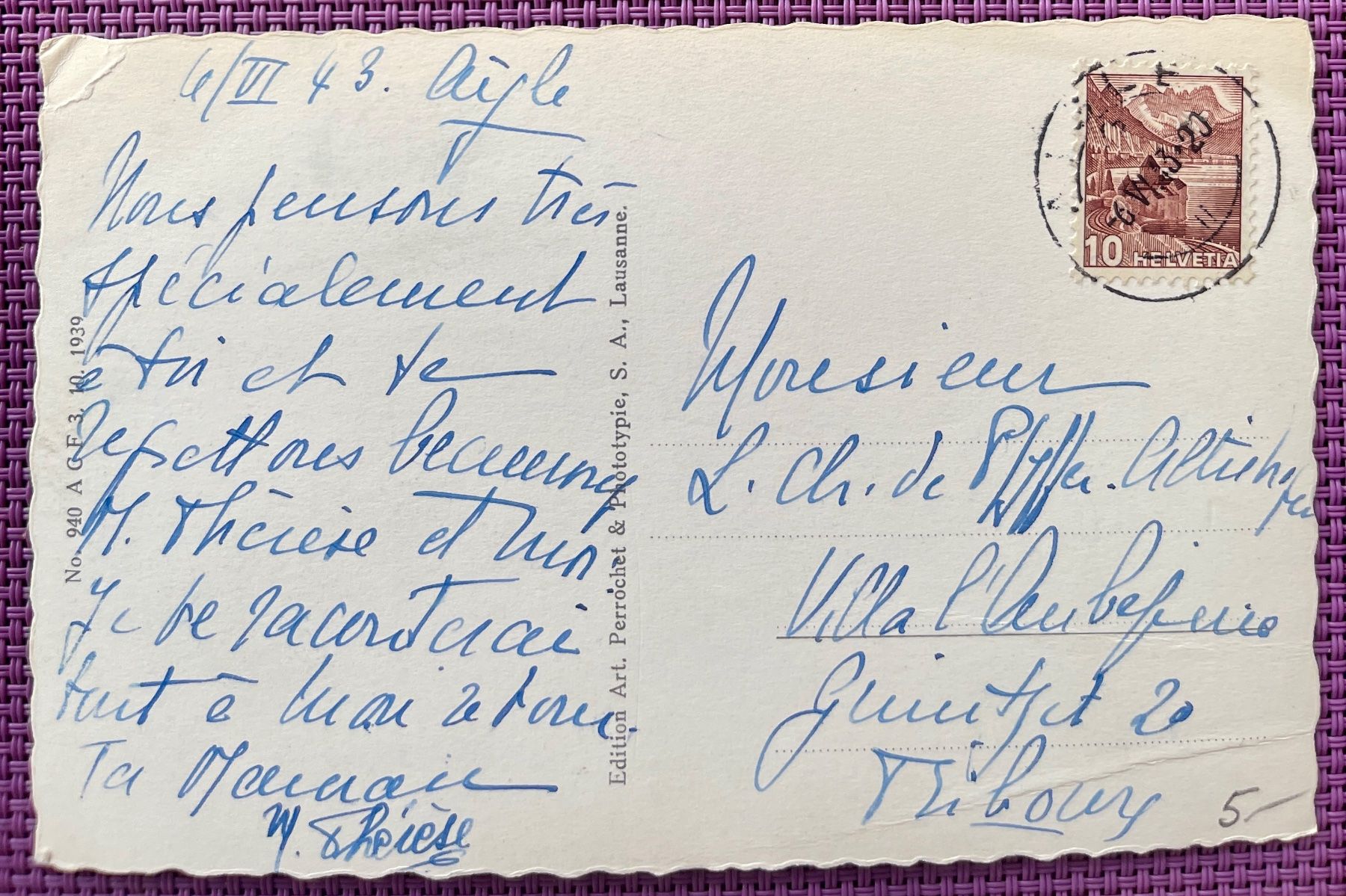 Cartoline postali: AIGLE - Pont sur La Grande eau 1943 – Usato da Lutry venduto da Ediego 1