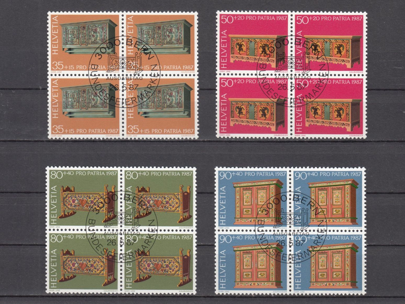 Alle Briefmarken: SBK B215 - B218 im 4er-Block mit ET – Gebraucht aus Bürglen TG von StampGraf