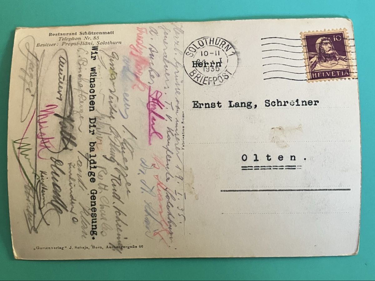 Cartoline postali: Ansichtskarte Restaurant Schützenmatt Solothurn 1935 – Usato da Bauma venduto da Baumer71 1