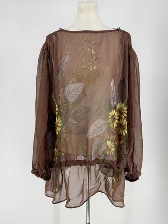 Chiffon Bluse transparent braun Blumenmuster Gr. 48/50