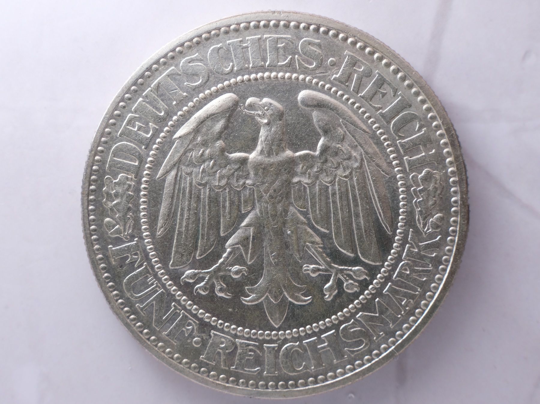 Tutti le monete: 5 Reichsmark Weimar 1927 E – Eichbaum – J.331 – VZ – GM – Nuovo (secondo la descrizione) da Fribourg venduto da Karmann74 1