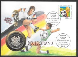 Münzbrief Deutschland Fussball WM USA 1994 Uganda Münze