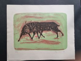Bagnoi Preecha, Lithographie "Fighting", unten links nummer