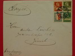 1921, attraktive Buntfrankatur von BERN vier Marken +TELL.