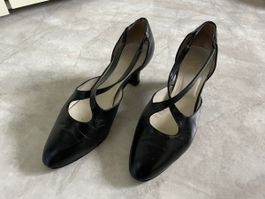 Elegante Vintage Ledertanzschuhe, schwarz, Grösse 37.5