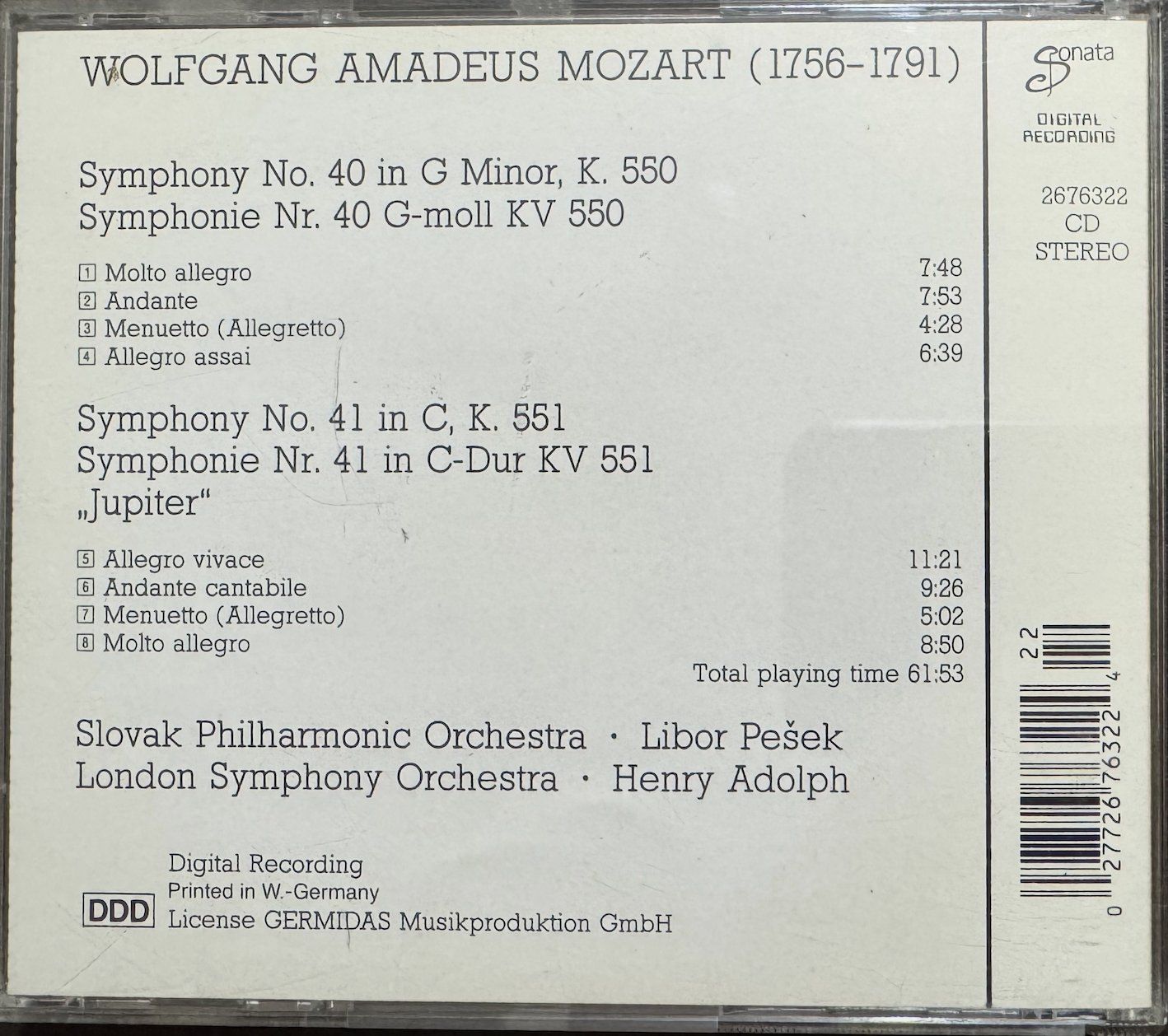 CD: CD   WOLFGANG AMADEUS MOZART - Symphony No.40 & 41 – Usato da Wisen venduto da gigisna 2