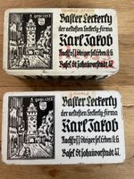 2 schöne antike Basler Leckerli Blechbüchsen