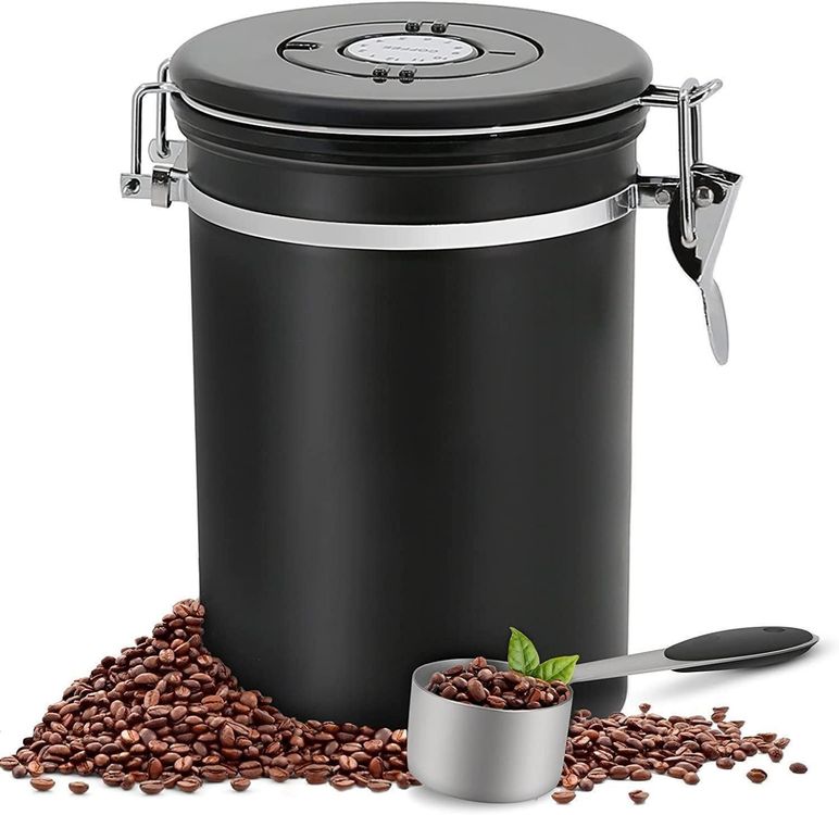 Kaffeedose Edelstahl 1,8l - Luftdicht Mit CO2-Ventil & Datumsanzeige Für Frische Bohnen