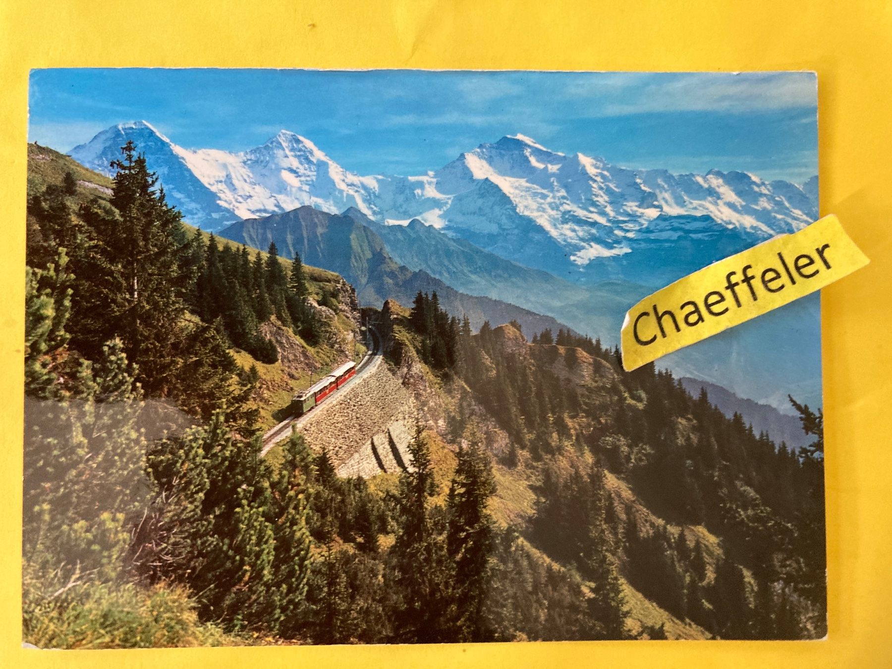 Cartoline postali: Schynige-Platte-Bahn. Eiger, Mönch und Jungfrau – Usato da Zürich venduto da Chaeffeler