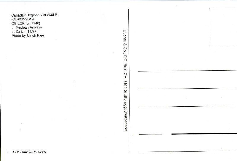Cartoline postali: Zürich - Tyrolean Airways Tirol + 1997 – Usato da Emmenbrücke venduto da teestube 1