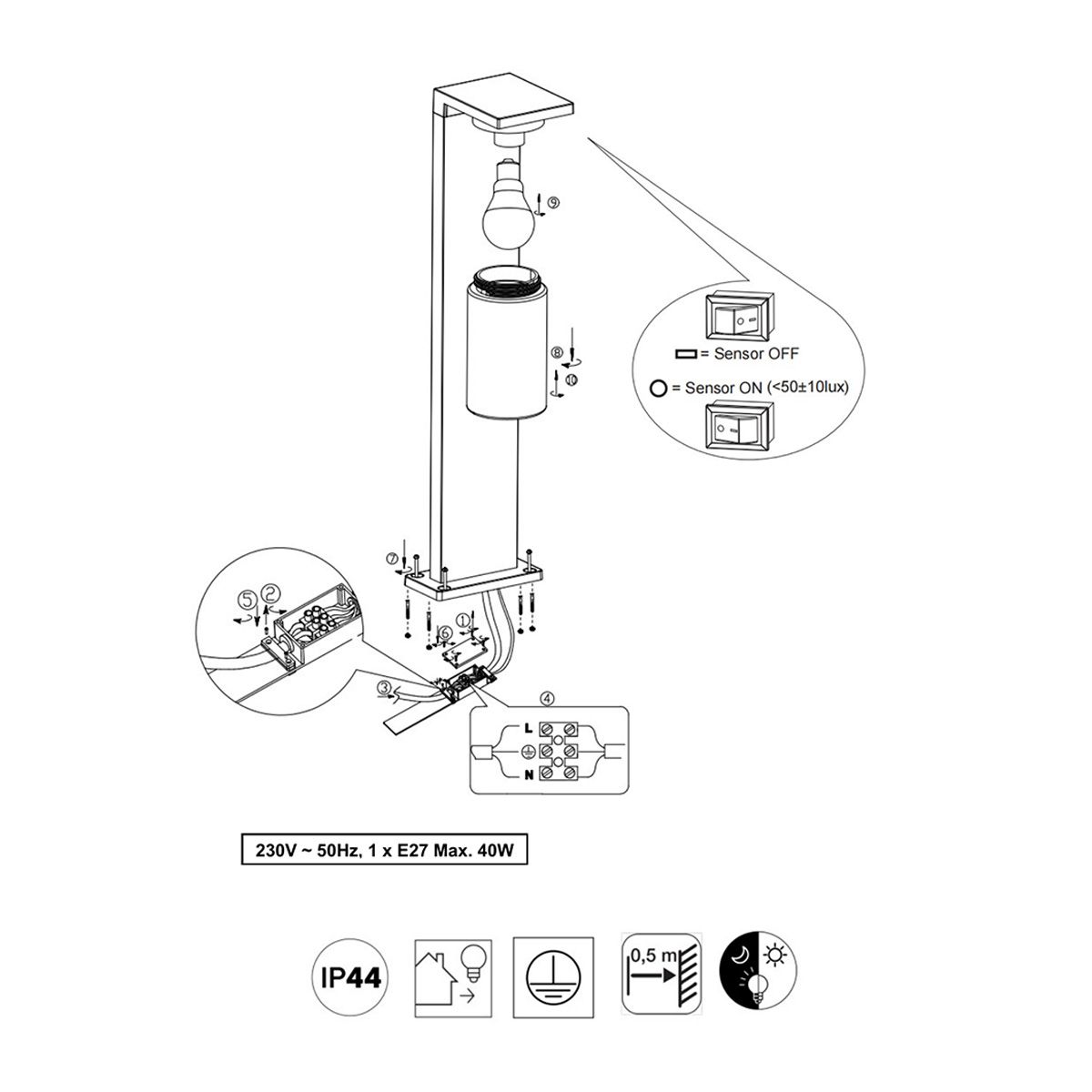 Lampade: Aussen Stehleuchte, Schwarz, 100 cm Höhe – Nuovo (secondo la descrizione) da Kreuzlingen venduto da Smart-Light 6