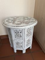 Beistelltisch aus Mangoholz weiss/blau Optik