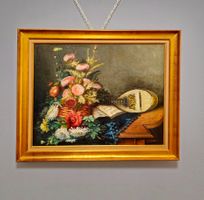 Antikes französisches Stillleben mit Mandoline, signiert