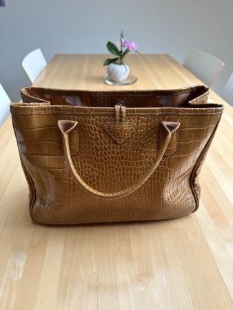 LONGCHAMP Ledertasche braun Kroko-Optik, Top Zustand!