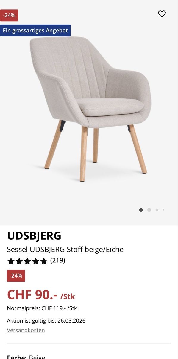 Jysk Stühle: 3er Set Esszimmerstühle UDSBJERG Stoff beige/Eiche! – Gebraucht aus Rüti ZH von Walti0 2