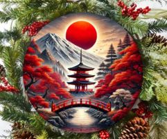 Metallschild Japan / Tempel Rund 20cm Durchmesser