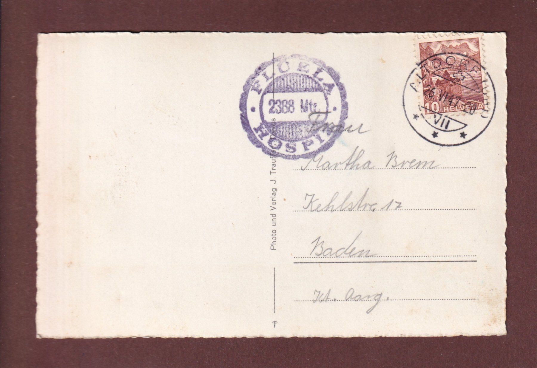 Cartoline postali: FLÜELA-HOSPIZ - 1947 – Usato da Pully venduto da nicecards-shop 1