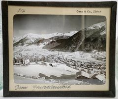 3 glasdia davos winter schneeküche antik s/w fotografie