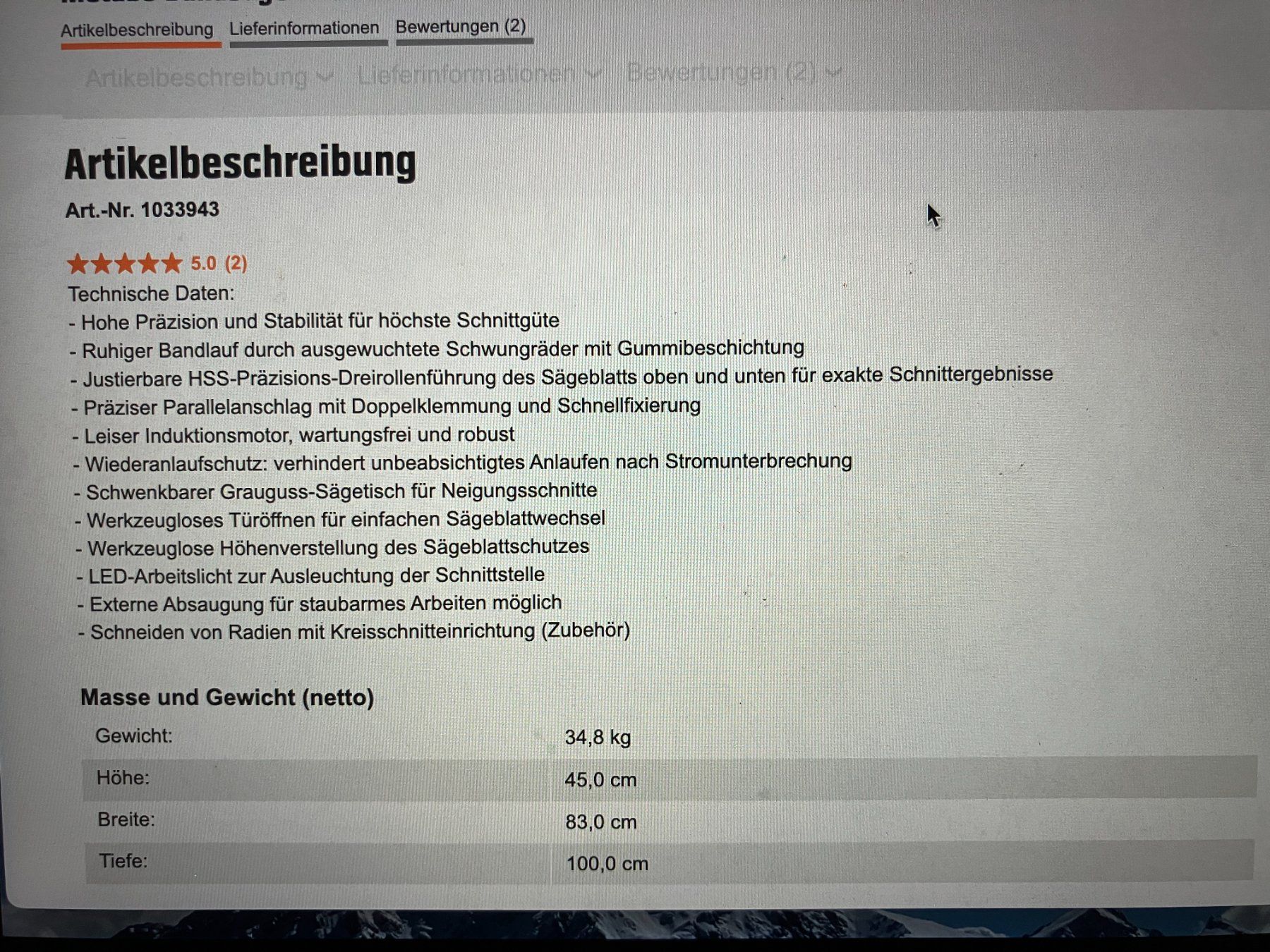 Metabo Sägen: Bandsäge Metabo BAS 261 – Gebraucht aus Oberentfelden von  2
