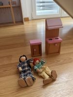 Puppenhaus Zubehär mit 2 Puppen und Kche Holz
