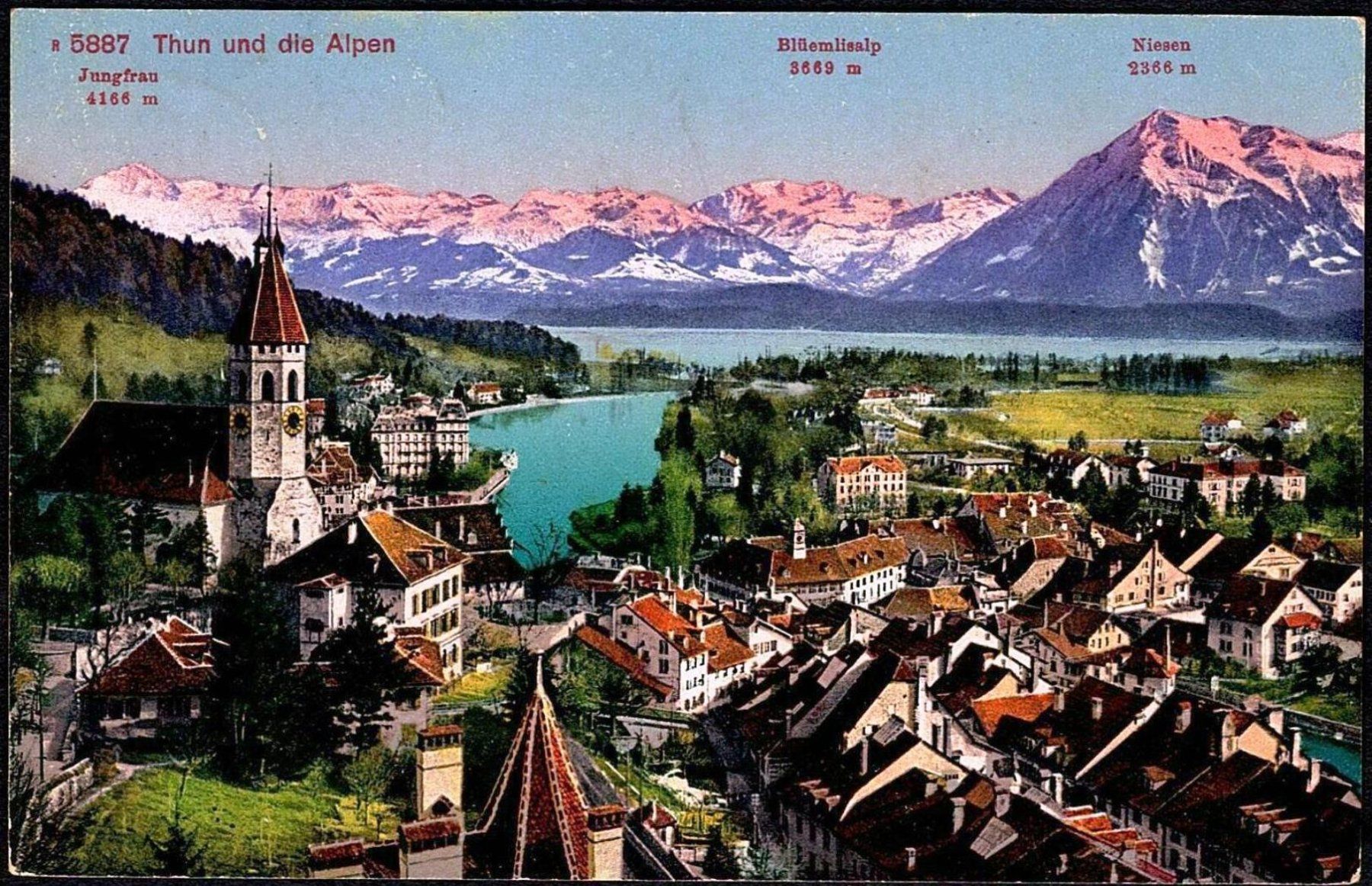 Cartoline postali: 1919_AK Thun, Thunersee und Alpen – Usato da Thun venduto da Nissan