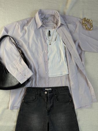 chemise rayée rose C&A, taille L