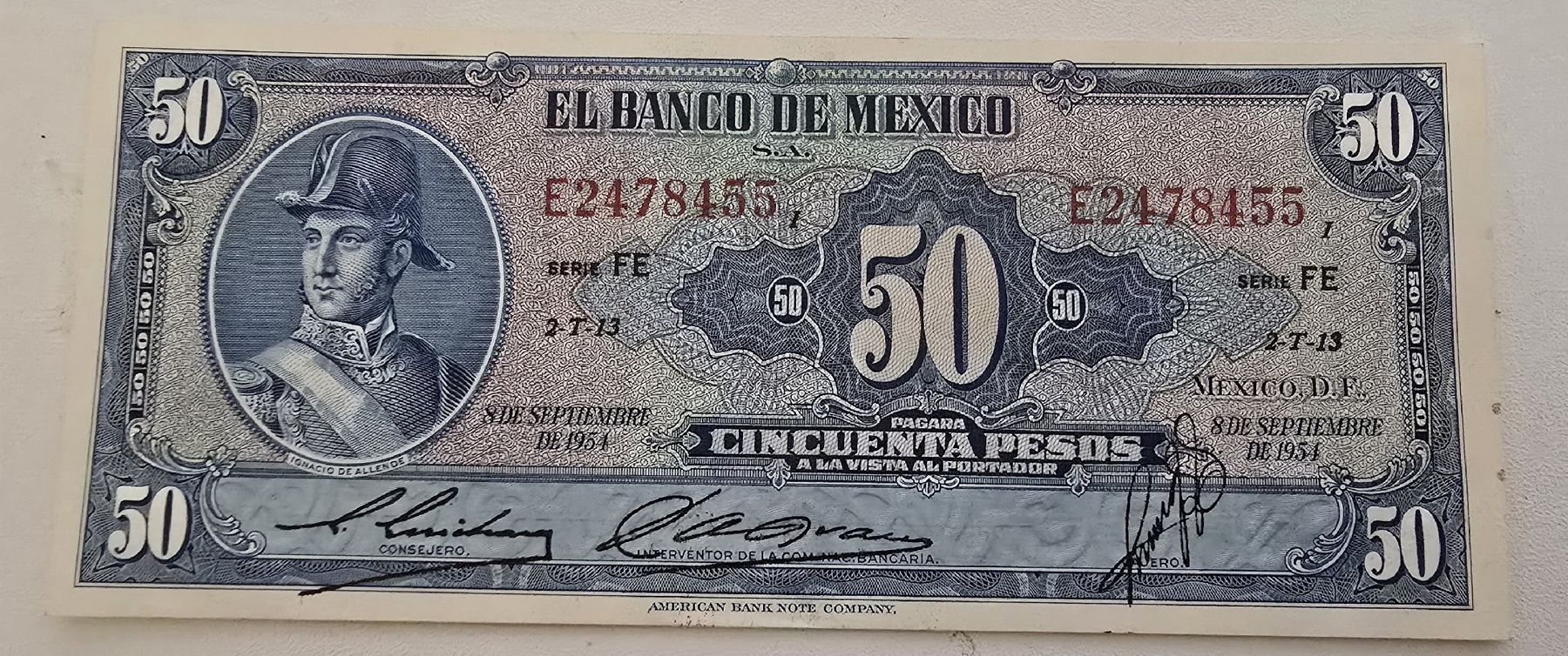 Billets de banque: Mexico 50 pesos 1954 P 49 – D'occasion à Yens par banknotescollection