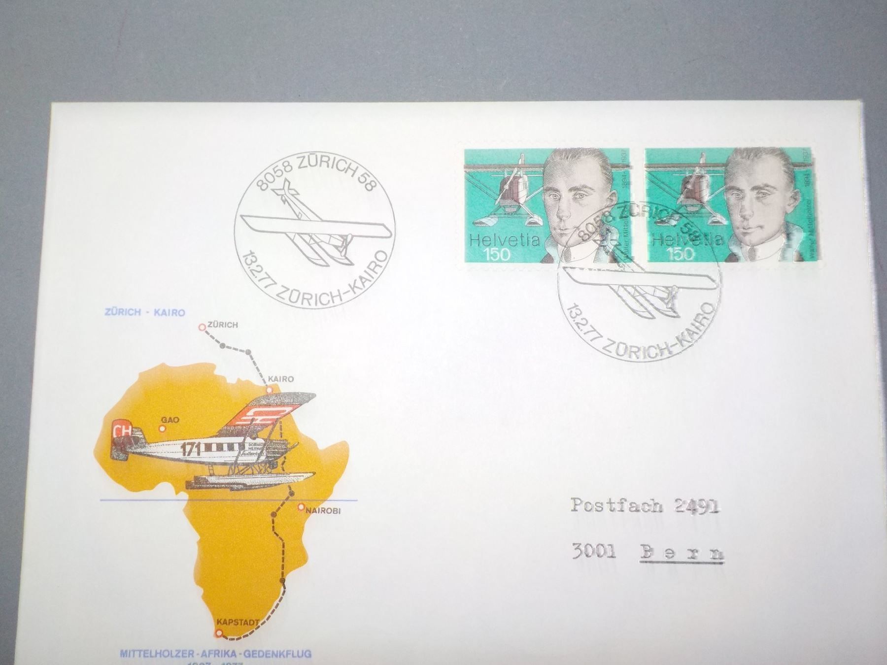 Alle Briefmarken: 1977, FDC, ZH-Kairo, Mittelholzer Gedenk – Neu (gemäss Beschreibung) aus Muri b. Bern von Ricardoverkauf