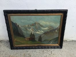 Vedute von Oskar Strauch Öl auf Platte schöne Berglandschaft