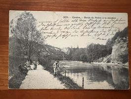 Postkarte Genf Bords du Rhone Litho 1908 (P551)