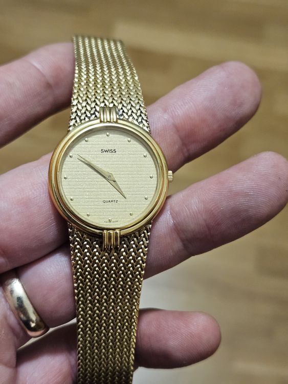 Montre Bracelet Vintage Timex Plaquée Or - Cadran Doré, Cuir, Automatique Homme