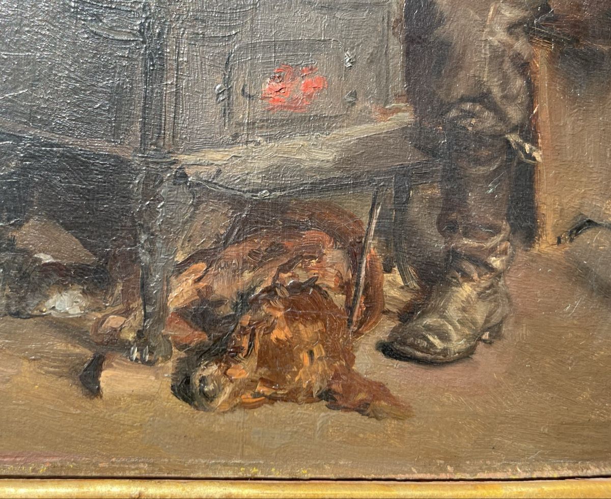 Dipinti: Grison huile chasseur et son chien  – Usato da Biel/Bienne venduto da Galaq 3