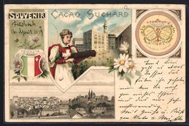 Litho Neuchatel, Teilansicht, Frau in Tr