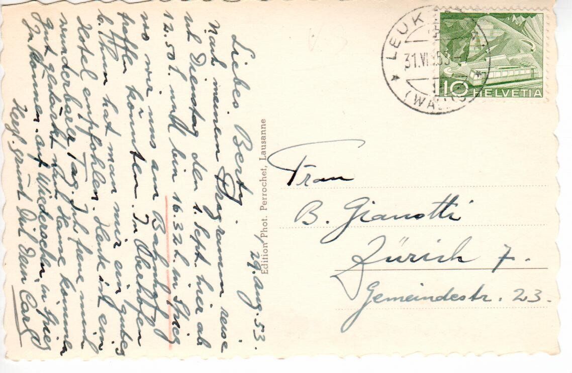 Cartoline postali: Leukerbad 1953 – Usato da Wolhusen venduto da Curver9 1