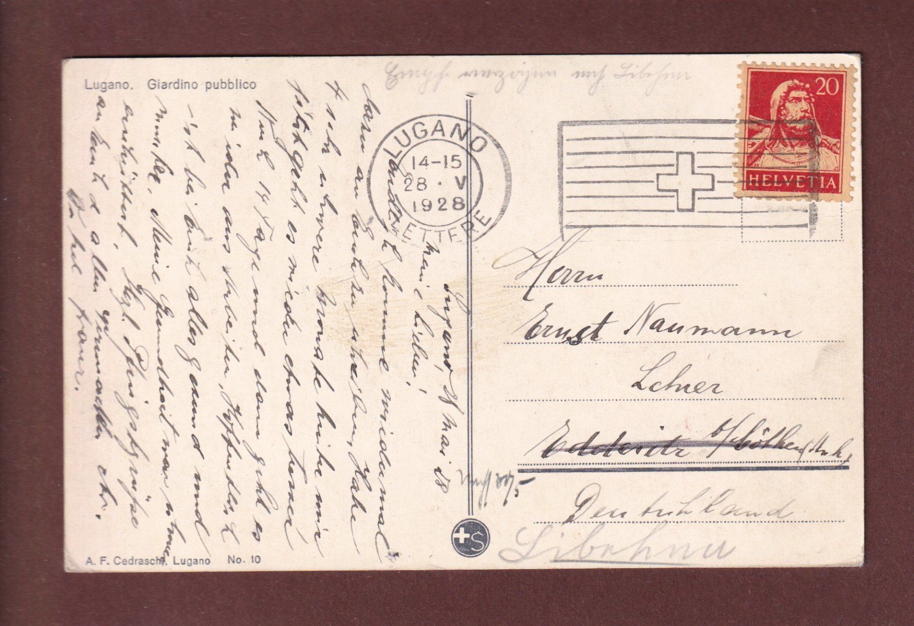 Ansichtskarten: LUGANO - Giardino pubblico - 1928 – Gebraucht aus Pully von nicecards 1