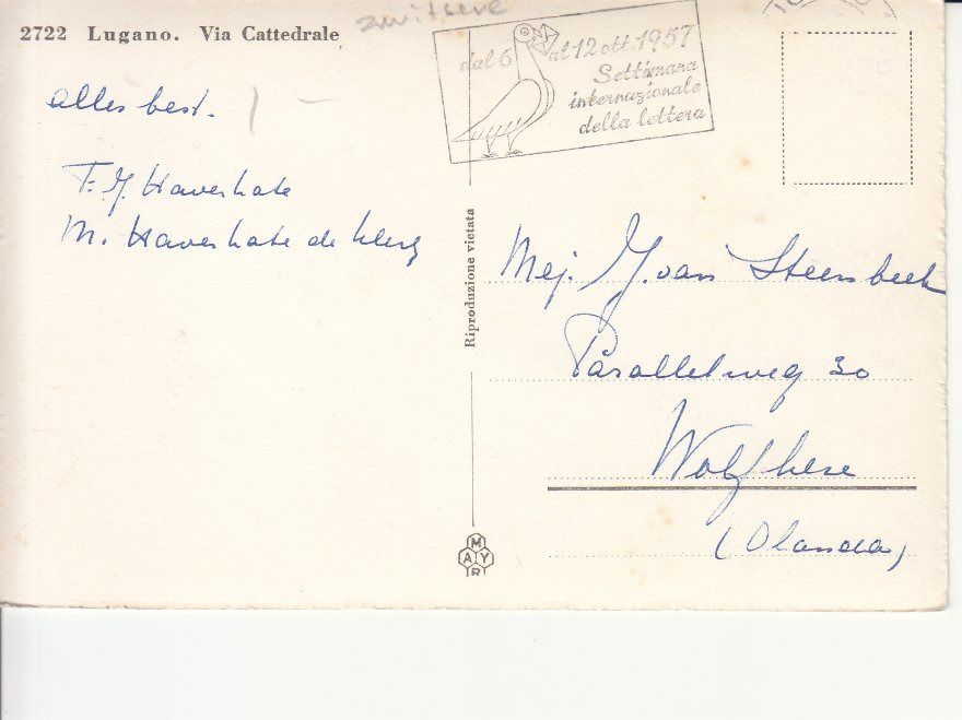 Cartoline postali: Lugano Via Cattedrale 1957 – Usato da Bürglen TG venduto da StampGraf 1