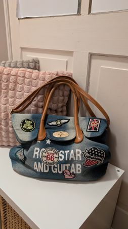 Coole Denim Handtasche im Rockabilly Stil, Top Zustand!