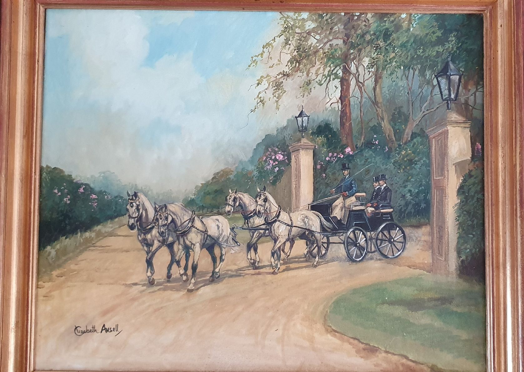 Dipinti: Gemälde "Kutschenfahrt", Elisabeth Ansell, gerahmt – Usato da Kreuzlingen venduto da Rschweiz1 1