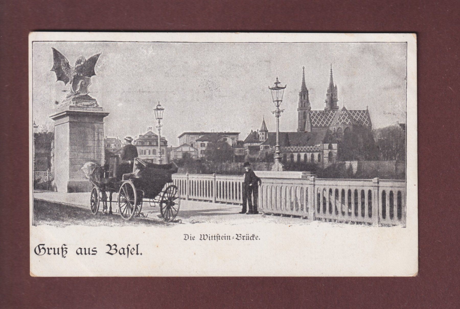 Cartoline postali: Gruss aus BASEL - Wettsteinbrücke - Kutsche – Usato da Pully venduto da nicecards