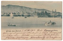 Gruss aus Zürich, Alpenquai mit Uetliberg, gelaufen 1900