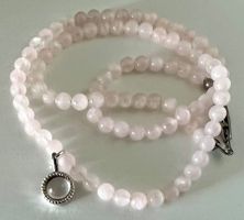 Rosenquarz Collier mit Cabochon Anhänger Silber 925 + MPze