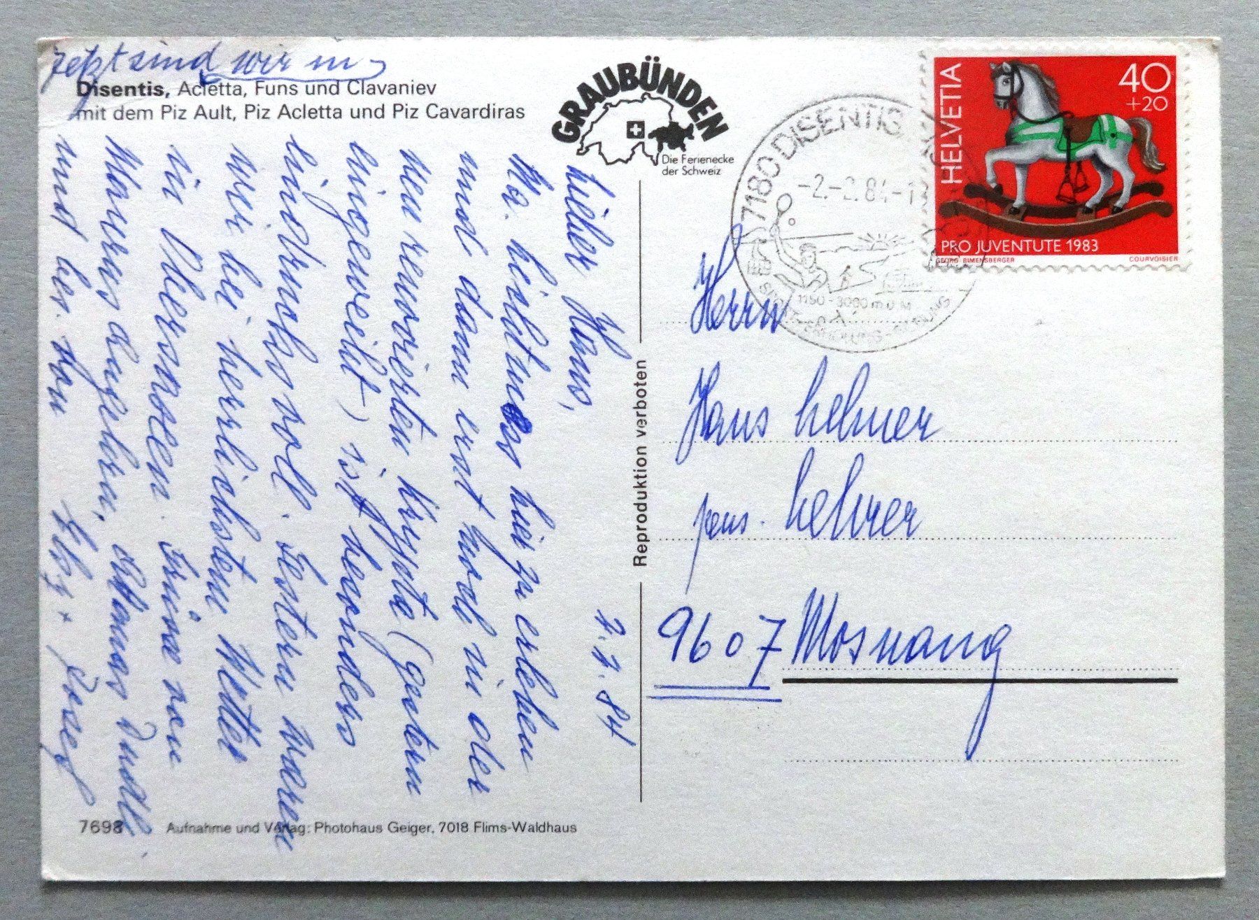 Cartoline postali: Disentis, Acletta, Funs und Clavaniev – Difettoso da Fétigny venduto da Billy2miny 1
