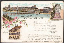 ^Lithografie Gruss aus Basel , gel. 1898