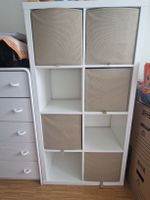 IKEA Kallax 4x4 Regal weiss mit 4 beige Stoffboxen, Top