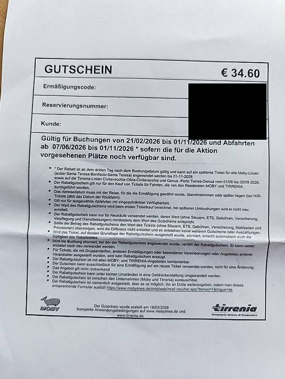 Bons: Gutscheincode Moby Lines Fähre  65,- – D'occasion à Summaprada par sum2003 1